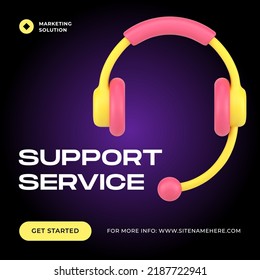 Customer Support Service Headset Call Center Hotline Consulting Web Post 3d Icon Vector Illustration. Helpdesk Problem Solving Company Commercial Resolve Business Solution Connect Information