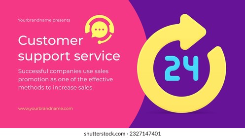 Customer support service helpline helpdesk consultation always available assistance 3d banner realistic vector illustration. Client consulting help information technical hotline business chatbot