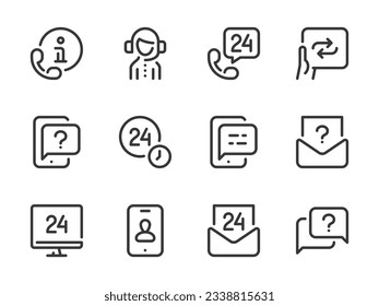 Customer support service and Helpline vector line icons. Help, Assistance and Consulting outline icon set. - Powered by Shutterstock - Get 15% off with code: PIKWIZARD15