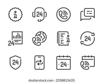Iconos de línea vectorial de servicio de asistencia al cliente y línea de ayuda. Conjunto de iconos de ayuda, asistencia y consulta.