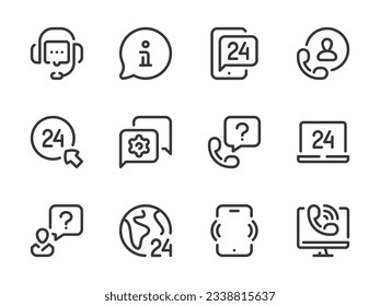 Customer support service and Helpline vector line icons. Help, Assistance and Consulting outline icon set.