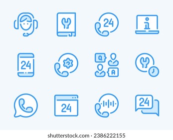 Customer Support Service and Helpline vector line icons. Assistance and Consulting outline icon set. Operator, Help, Question and Answer, Call center and more.