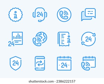 Customer Support Service and Helpline vector line icons. Phone Assistance and Consulting outline icon set. Chat, Help, Information Report, International Call, Question and more.