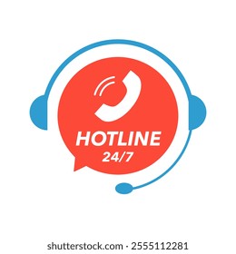 Customer support service icon. Support service with headphones. Call center 24-7. Concept of client consultation, hotline, contact us, service center, feedback. Online tech support vector illustration