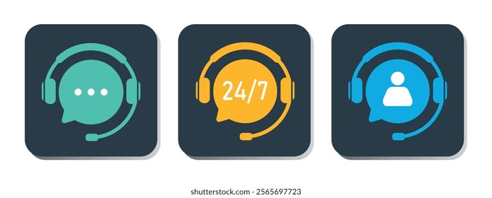 Customer support service icon set. Chat vector icons. Call center symbols. Headset symbols. Hotline concept. Support service with headphones.Vector illustration. 