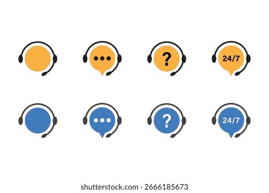Ícone do serviço de atendimento ao cliente. O conjunto de ícones do telemarketer pode usar-se a empresa, o logotipo, o site e muitos mais. Símbolo de linha direta. Sinal de suporte com fone de ouvido.