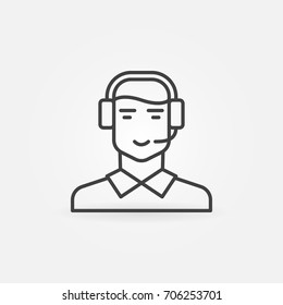 Customer support and service icon. Vector man in headset symbol in thin line style