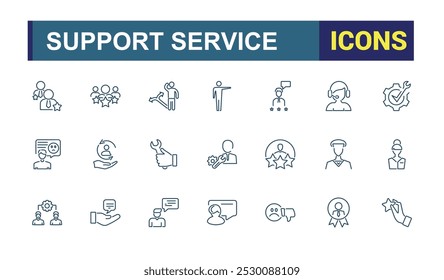Customer support and service icons. Support service line editable icons set. Vector illustration in thin line modern style of feedback, technical support, assistant.