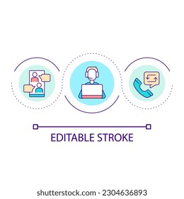 Customer support service loop concept icon. Call center and chat. Business technology abstract idea thin line illustration. Isolated outline drawing. Editable stroke. Arial font used
