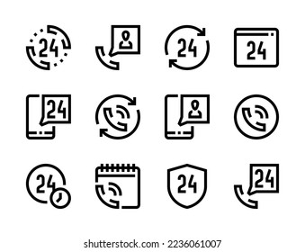 Customer support service and Online assistance line vector icons. Helpline and Call Center editable stroke outline icon set.