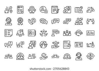 Suporte ao cliente e Service Outline Icon Mega Pack - Call Center, bate-papo, linha de ajuda, feedback e comunicação Line Art Vetor Set