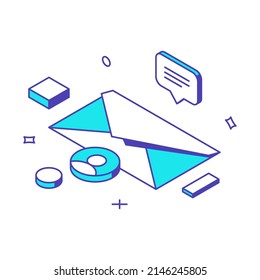 Customer support service quality control contact us paper letter envelope 3d icon isometric vector illustration. Incoming message client satisfaction evaluation technical assistance consulting advice