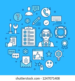 Customer support, service, technical support concepts line art. Modern graphics elements, outline symbols, thin line icons set for websites, web banners, mobile apps, infographics. Vector illustration