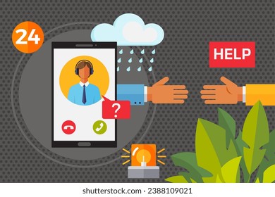 Customer support service web banner, live remotely helpline communication business concept. Client hotline advice assistant communication consulting answering question promo post, 24 help placard