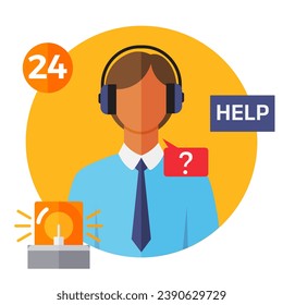 Customer support service web banner, live remotely helpline communication business concept. Client hotline advice assistant communication consulting answering question promo post, 24 help placard