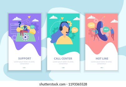 Customer Support Set Of Vertical Flat Banners Call Center And Hot Line Isolated Vector Illustration