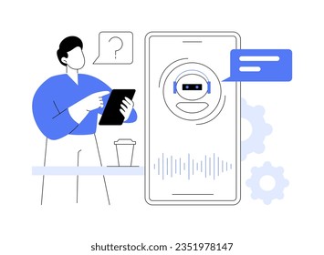 Customer support solutions abstract concept vector illustration. Marketing manager chatting with client using phone, chatbot service, IT technology, data transfer, CRM system abstract metaphor.