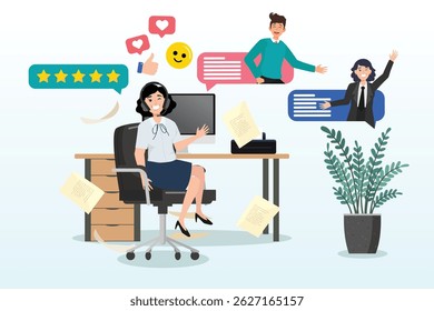 Customer support staff help solving customer problems, Customer service help solving problem, advice helpline or call center to support customer, operator to communicate with client provide solution