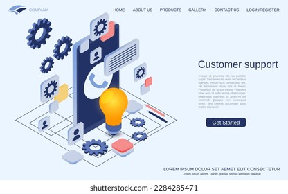 Customer support, user guide, online help, FAQ modern 3d isometric vector concept illustration. Landing page design template