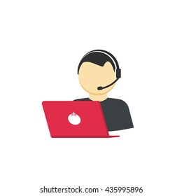 Customer support vector icon isolated on white, flat cartoon support service assistant, phone call help center concept illustration, operator assistance person