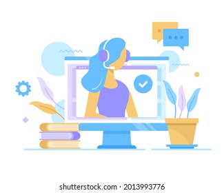 Customer support. Vector illustration. Customer service, online help, technical support, helpline concepts