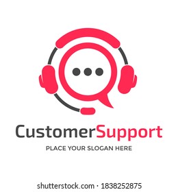 Customer support vector logo template. This design use headset symbol. Suitable for communication.