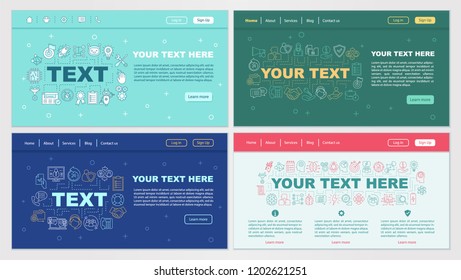 Customer support web page design vector templates set. Client service. Website interface ideas with linear illustrations. Landing page layout. Web banner, webpage color concepts