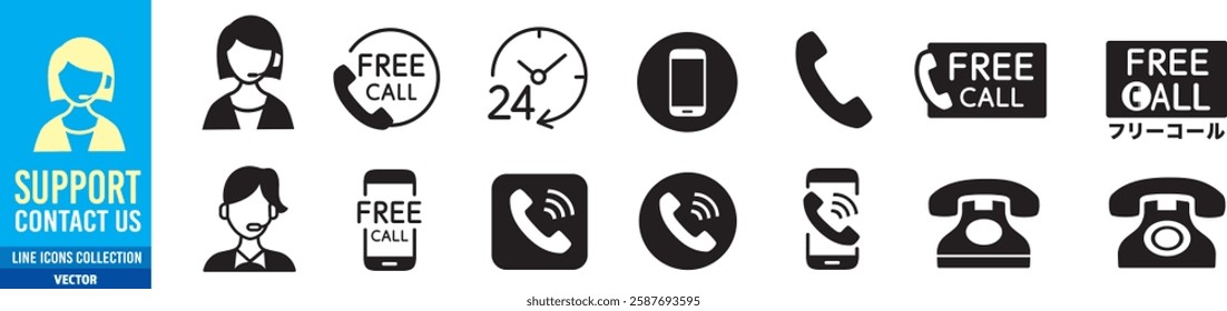 customer support woman with free number icons of telephone