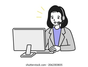 Una mujer de atención al cliente que opera un ordenador