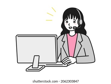 A customer support woman operating a computer