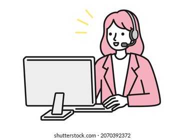 A customer support woman operating a computer