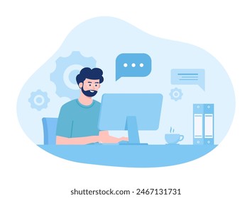 Asistencia al cliente trabajando en un centro de llamadas concepto de tendencia ilustración plana