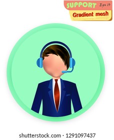 Customer support,customer service agent man with microphone. Transparent background. Gradient mesh. High resolution