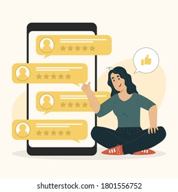 Concepto de sondeo de clientes comentarios de personas calificadas con ilustración de estrellas para banner, afiche, sitio web, etc.