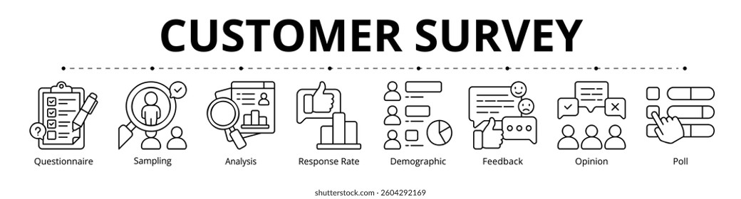 Customer Survey Line Banner Web Icon Set Vector Illustration