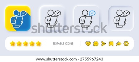 Customer survey line icon. Neumorphic, Flat shadow, 3d buttons. Contract application sign. Agreement document symbol. Line customer survey icon. Social media icons. Vector