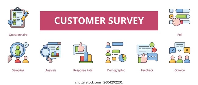 Customer Survey Lineal Color Banner Web Icon Set Vector Illustration