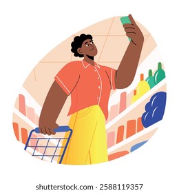 Customer taking selfie, flat style illustration 