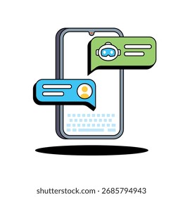 Customer talk with chatbot on smartphone. Virtual assistant vector illustration.