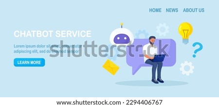 Customer talking with chatbot. Person chatting with robot, asking questions and receiving answers. Artificial Intelligence in marketing. FAQ. Chat bot virtual assistant. Customer support