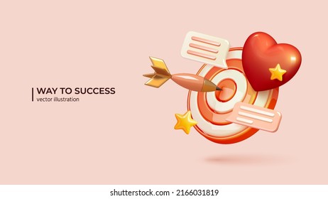 Customer target concept. Realistic 3d design of Customer attraction campaign. Accurate promo, advertising concept in cartoon minimal style. Vector illustration