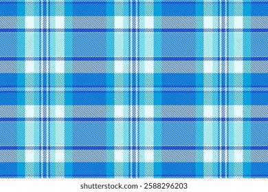 Customer tartan textile plaid, royalty seamless fabric vector. Trim background check texture pattern in cyan and blue colors palette.