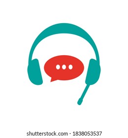 Customer technical support or call center icon, chat with headphones on isolated white background. Vector EPS10