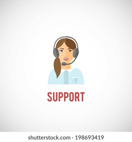 Customer technical support interactive service representative young woman with headphone emblem icon vector illustration