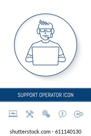 Customer or technical support operator. Thin line icon. Five bonus icons. Vector illustration.