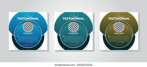 Plantilla de banner web con testimonios de clientes para publicaciones en medios sociales. Estilo elegante y vibrante