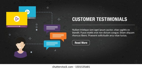 Customer testimonials concept. Internet banner with icons in vector. Web banner for business, finance, strategy, investment, technology and planning.