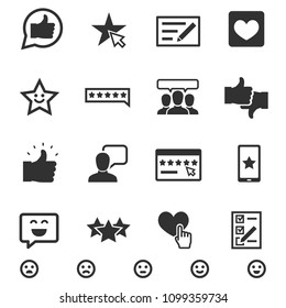 Customer testimonials, monochrome icons set. Testimonials, evaluation and feedback of a social network user, simple symbols collection