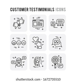 Customer Testimonials Outline Set Icons Thin Style Pictogram Minimalist