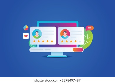 Customer testimonials for social proof, Customer online review, rating, customer sharing online experience of product and services,  - gradient vector illustration with icons